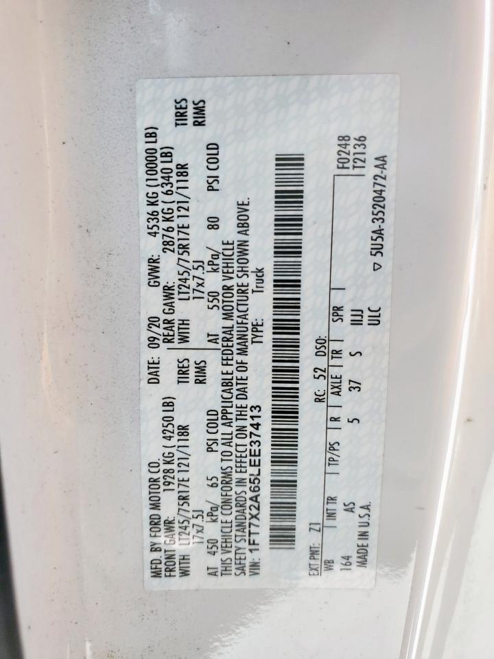 2020 Ford F250 Super Duty VIN: 1FT7X2A65LEE37413 Lot: 62965315
