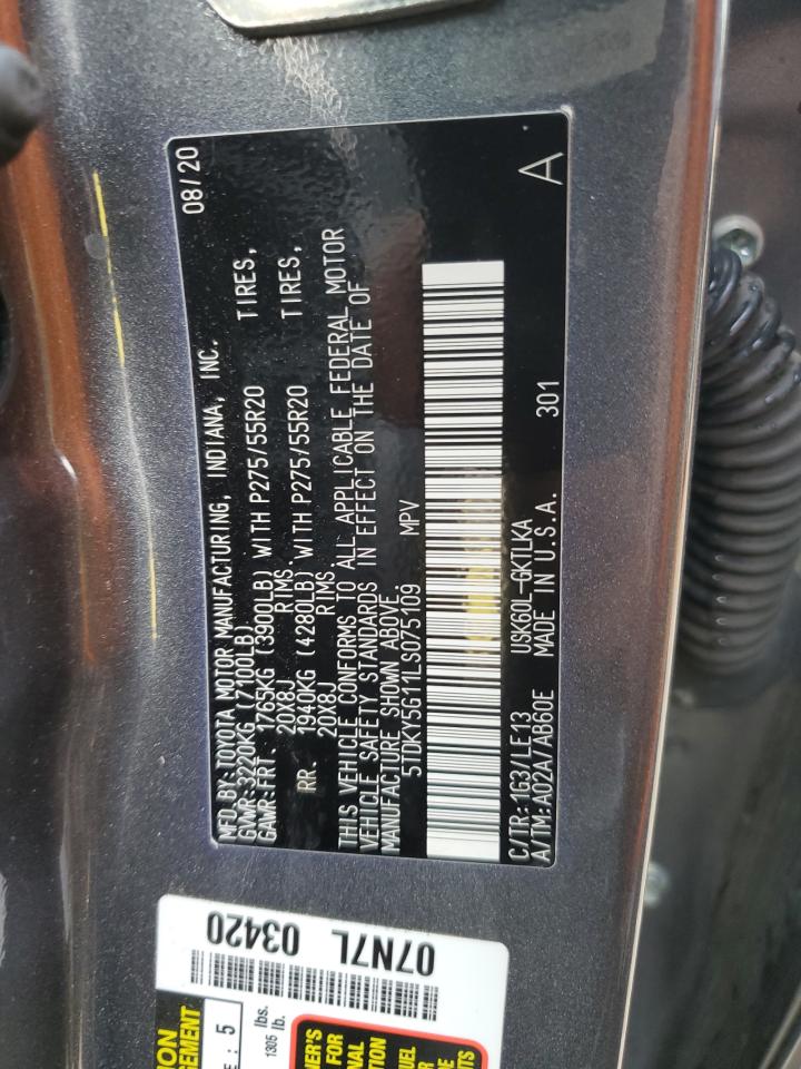 2020 Toyota Sequoia Limited VIN: 5TDKY5G11LS075109 Lot: 62154335