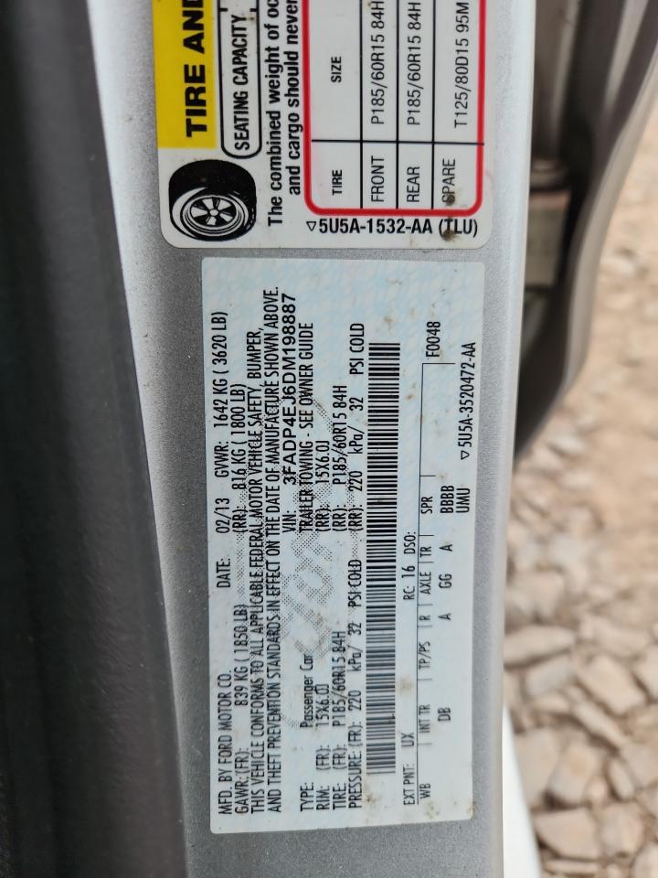 2013 Ford Fiesta Se VIN: 3FADP4EJ6DM198887 Lot: 62769455