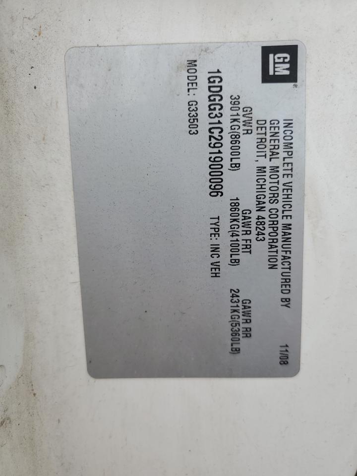 2009 GMC Savana Cutaway G3500 VIN: 1GDGG31C291900096 Lot: 61899735