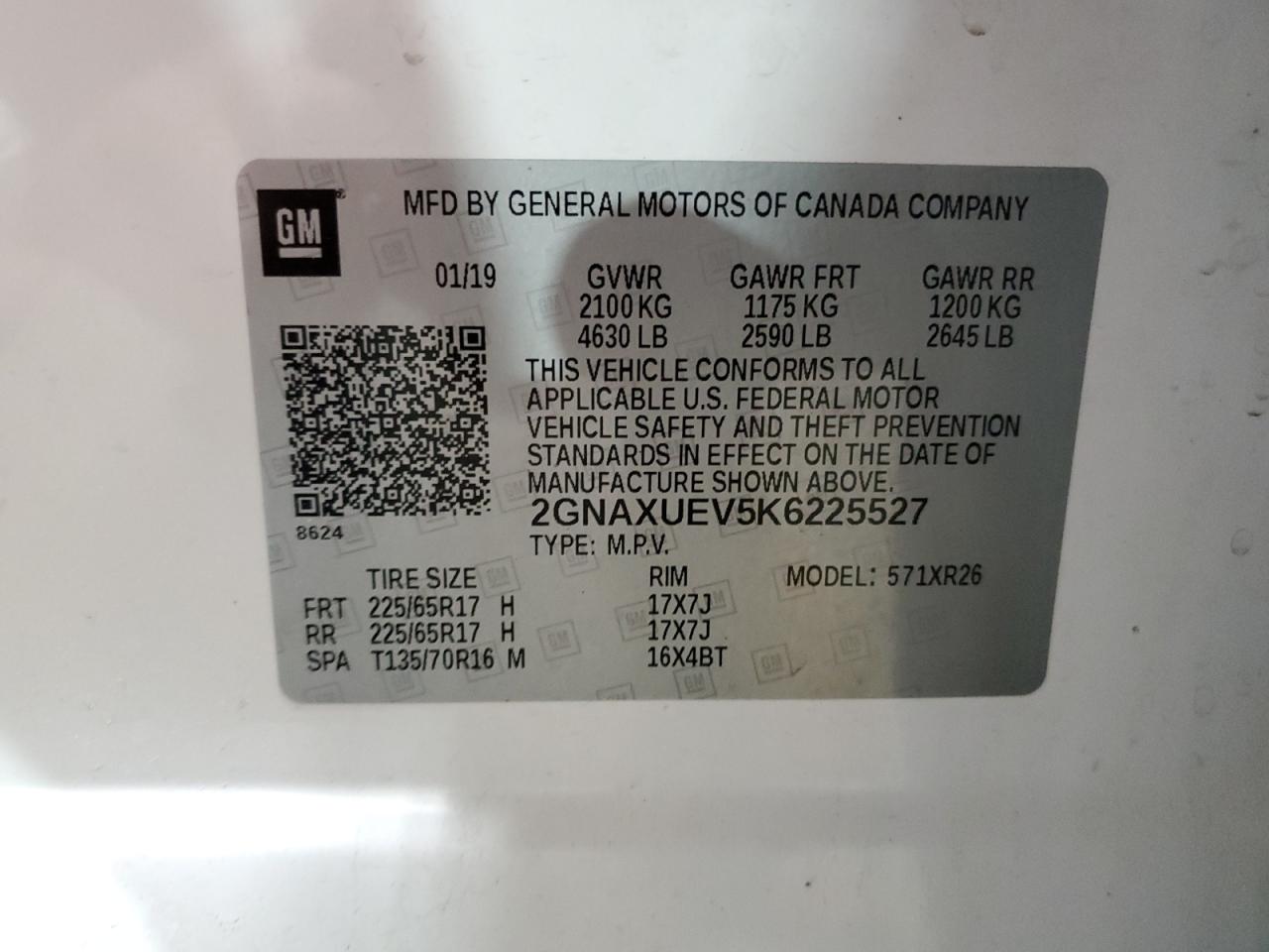 CHEVROLET EQUINOX 2019 VIN 2GNAXUEV5K6225527 фото 13