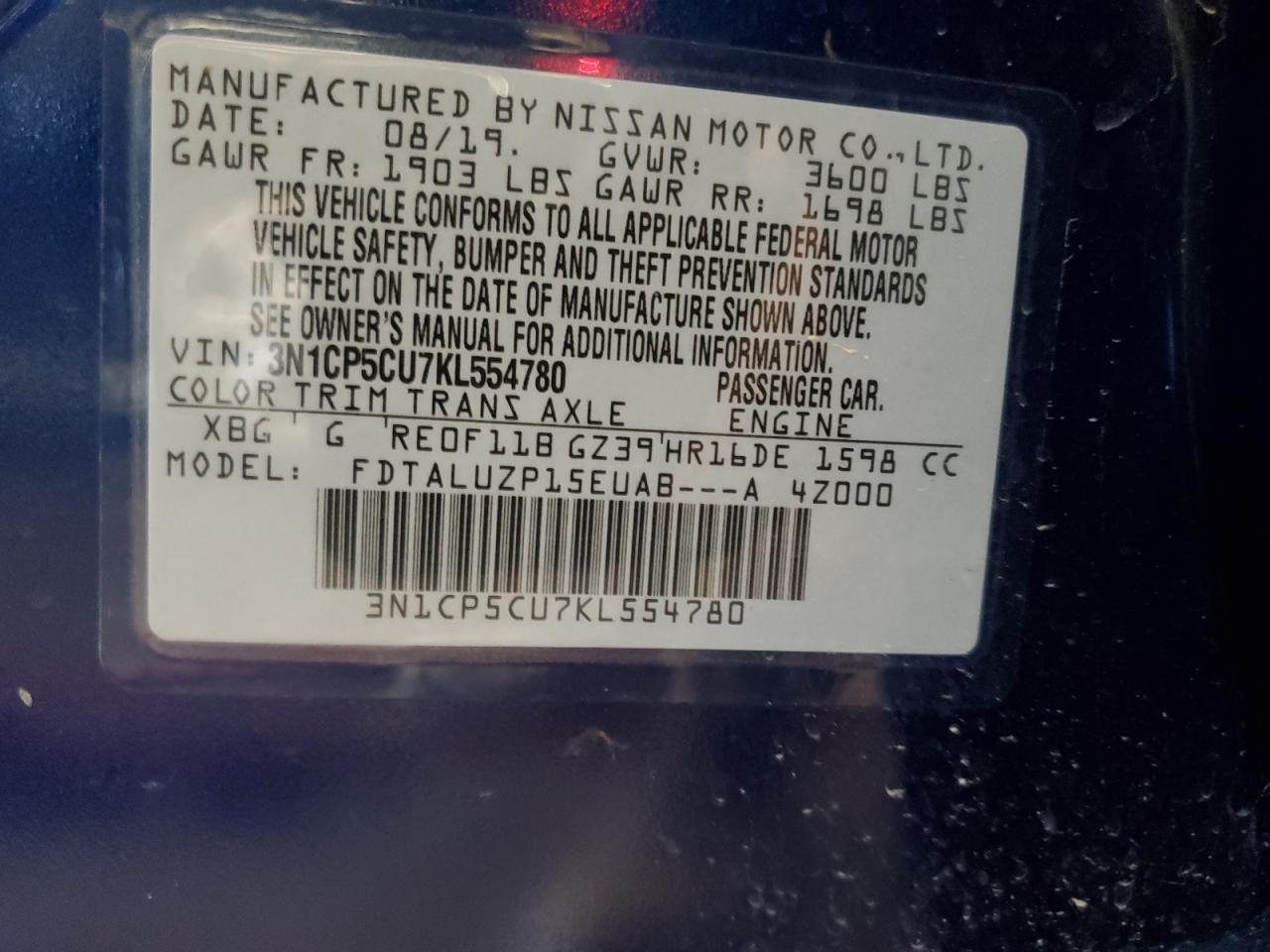 NISSAN KICKS 2019 VIN 3N1CP5CU7KL554780 фото 12