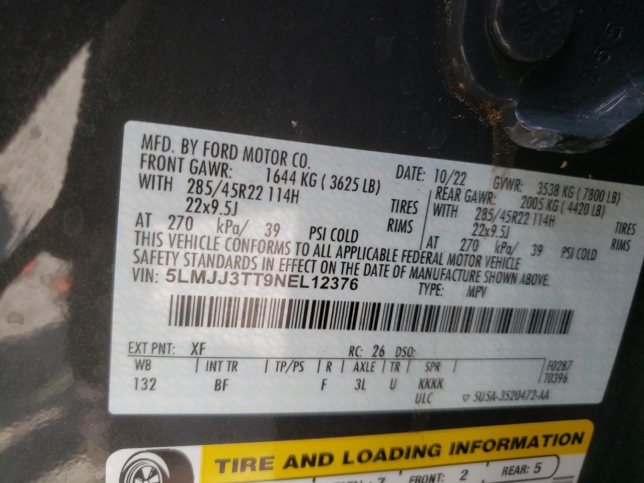 2022 Lincoln Navigator L Black Label VIN: 5LMJJ3TT9NEL12376 Lot: 61661705