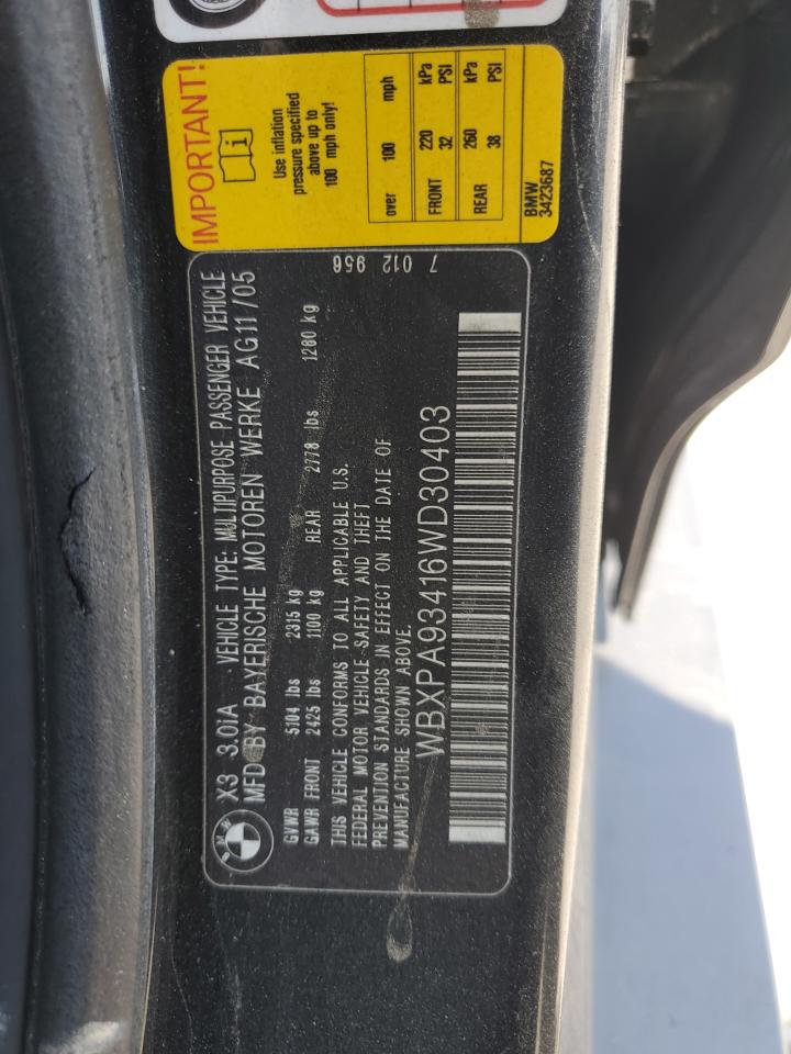 2006 BMW X3 3.0I VIN: WBXPA93416WD30403 Lot: 62696705