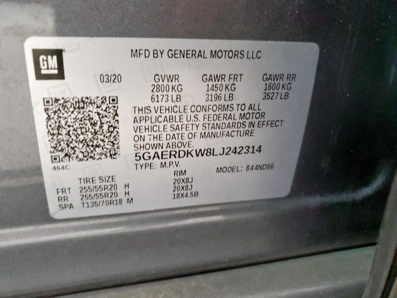 2020 Buick Enclave Avenir VIN: 5GAERDKW8LJ242314 Lot: 62362155
