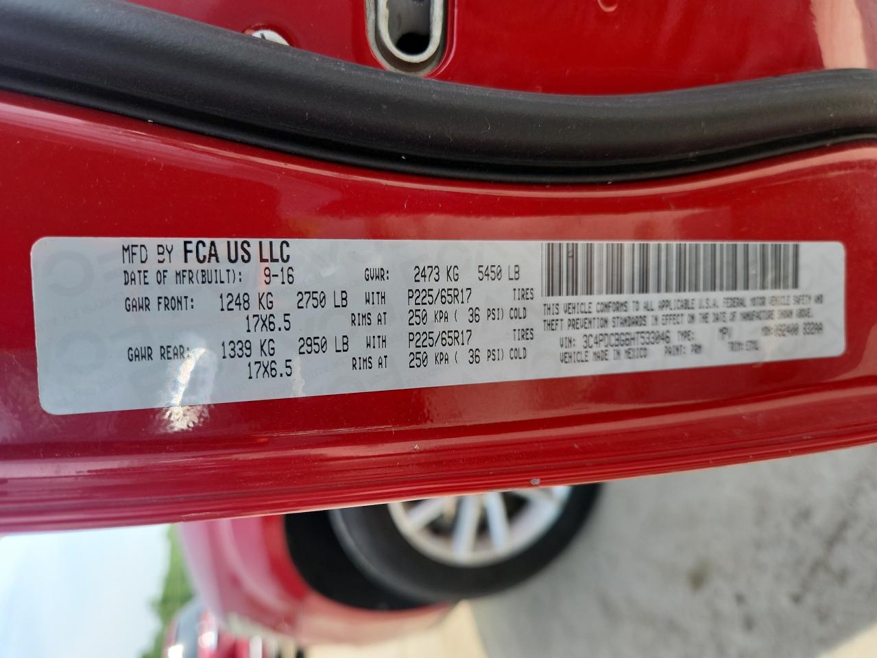 2017 Dodge Journey Sxt VIN: 3C4PDCBG6HT533046 Lot: 60377545