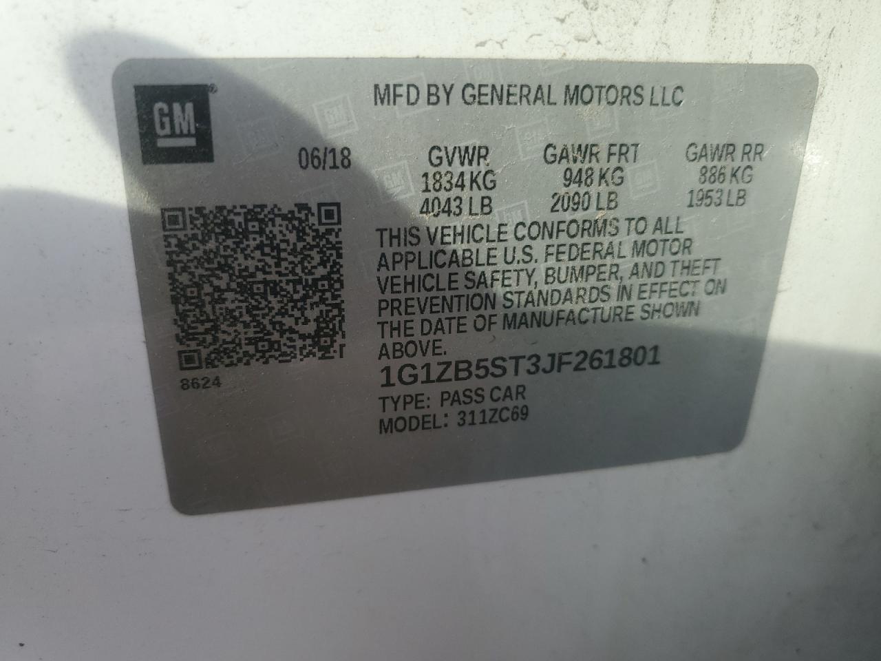 2018 Chevrolet Malibu Ls VIN: 1G1ZB5ST3JF261801 Lot: 62643605