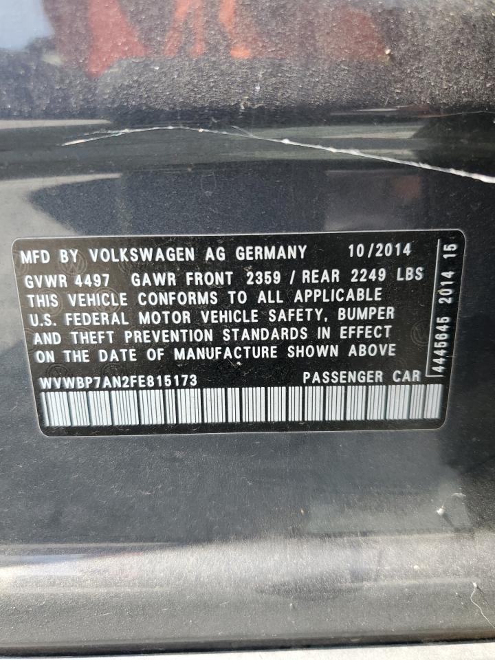 2015 Volkswagen Cc Sport VIN: WVWBP7AN2FE815173 Lot: 62362675