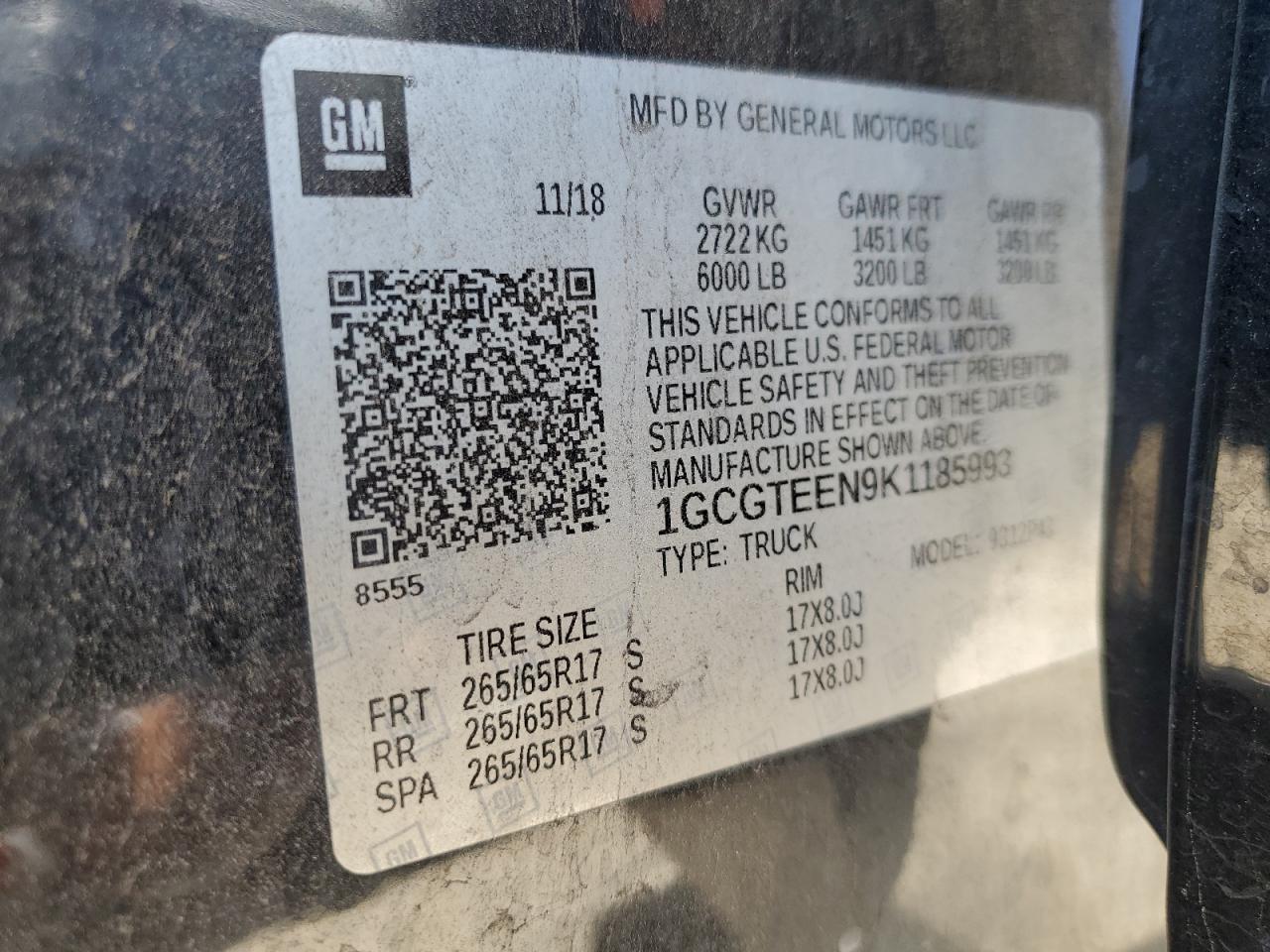 2019 Chevrolet Colorado Zr2 VIN: 1GCGTEEN9K1185993 Lot: 56245175