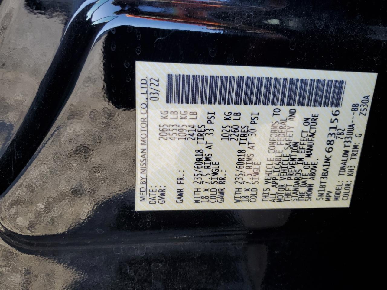 2022 Nissan Rogue Sv VIN: 5N1BT3BA1NC683156 Lot: 61491415