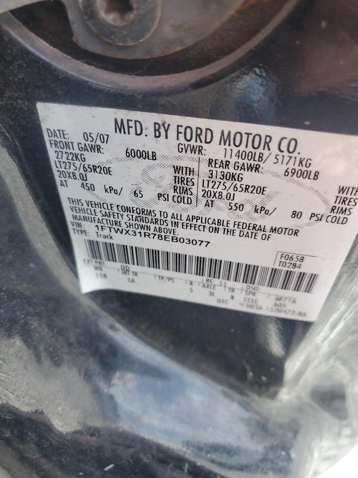 2008 Ford F350 Srw Super Duty VIN: 1FTWX31R78EB03077 Lot: 59815545