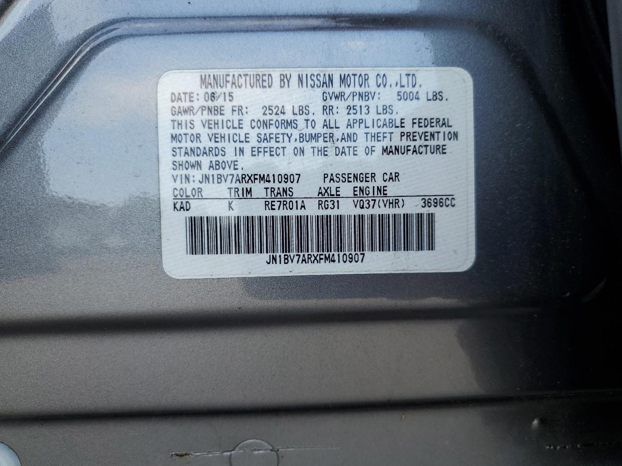 2015 Infiniti Q50 Base VIN: JN1BV7ARXFM410907 Lot: 62453625