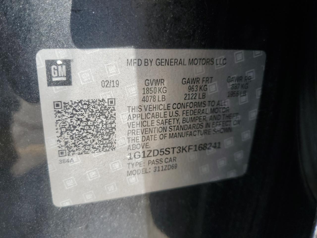 CHEVROLET MALIBU 2019 VIN 1G1ZD5ST3KF168241 фото 12