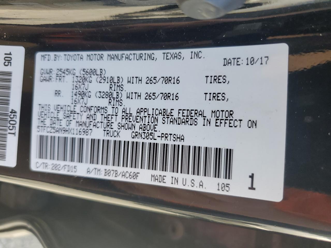 TOYOTA TACOMA 2017 VIN 5TFCZ5AN9HX116987 photo 12