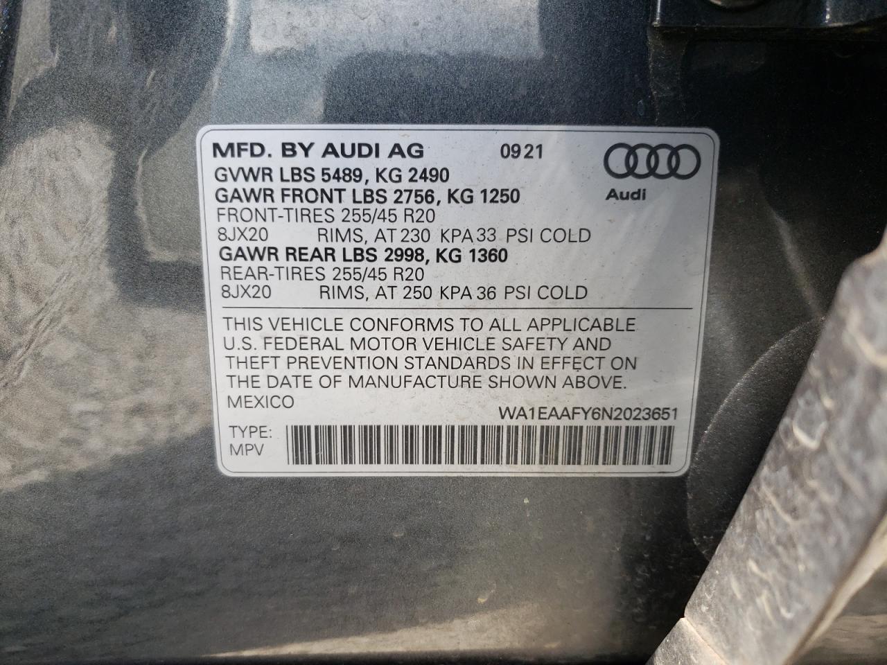 2022 Audi Q5 Premium Plus 45 VIN: WA1EAAFY6N2023651 Lot: 62348315