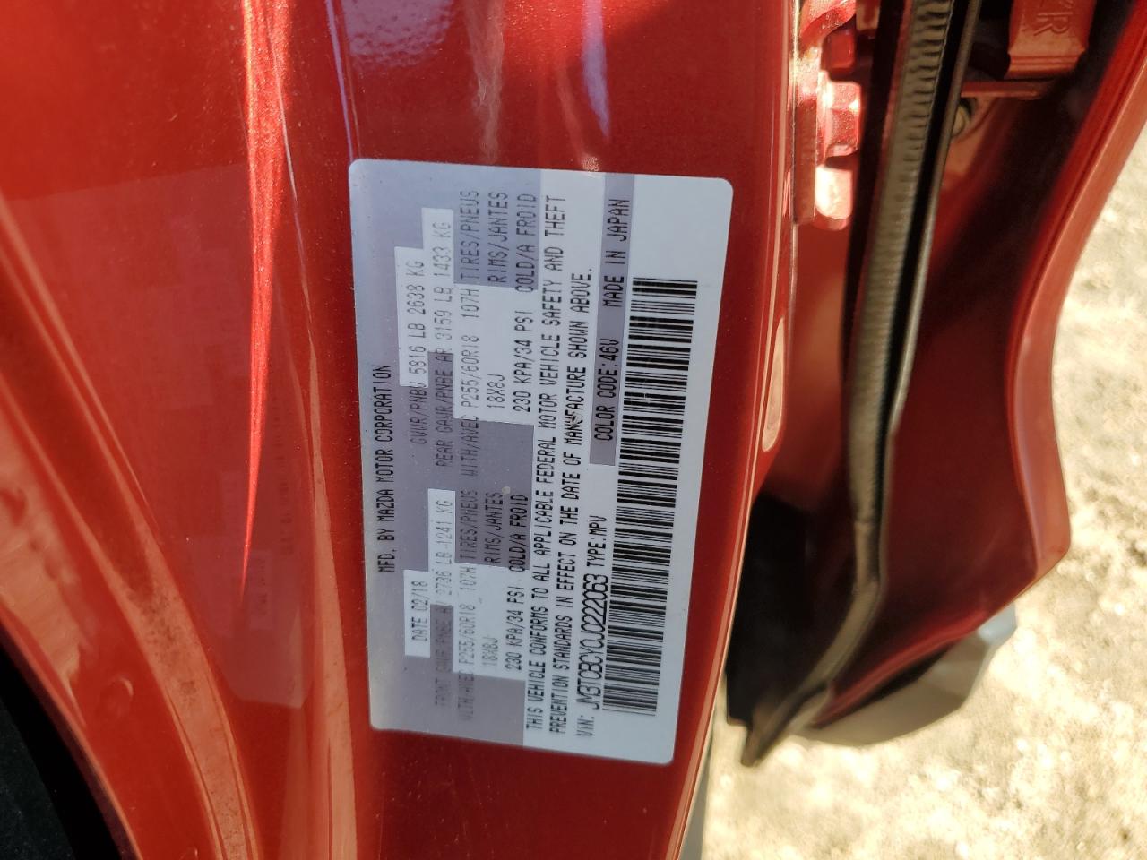 2018 Mazda Cx-9 Touring VIN: JM3TCBCY0J0222063 Lot: 61430065