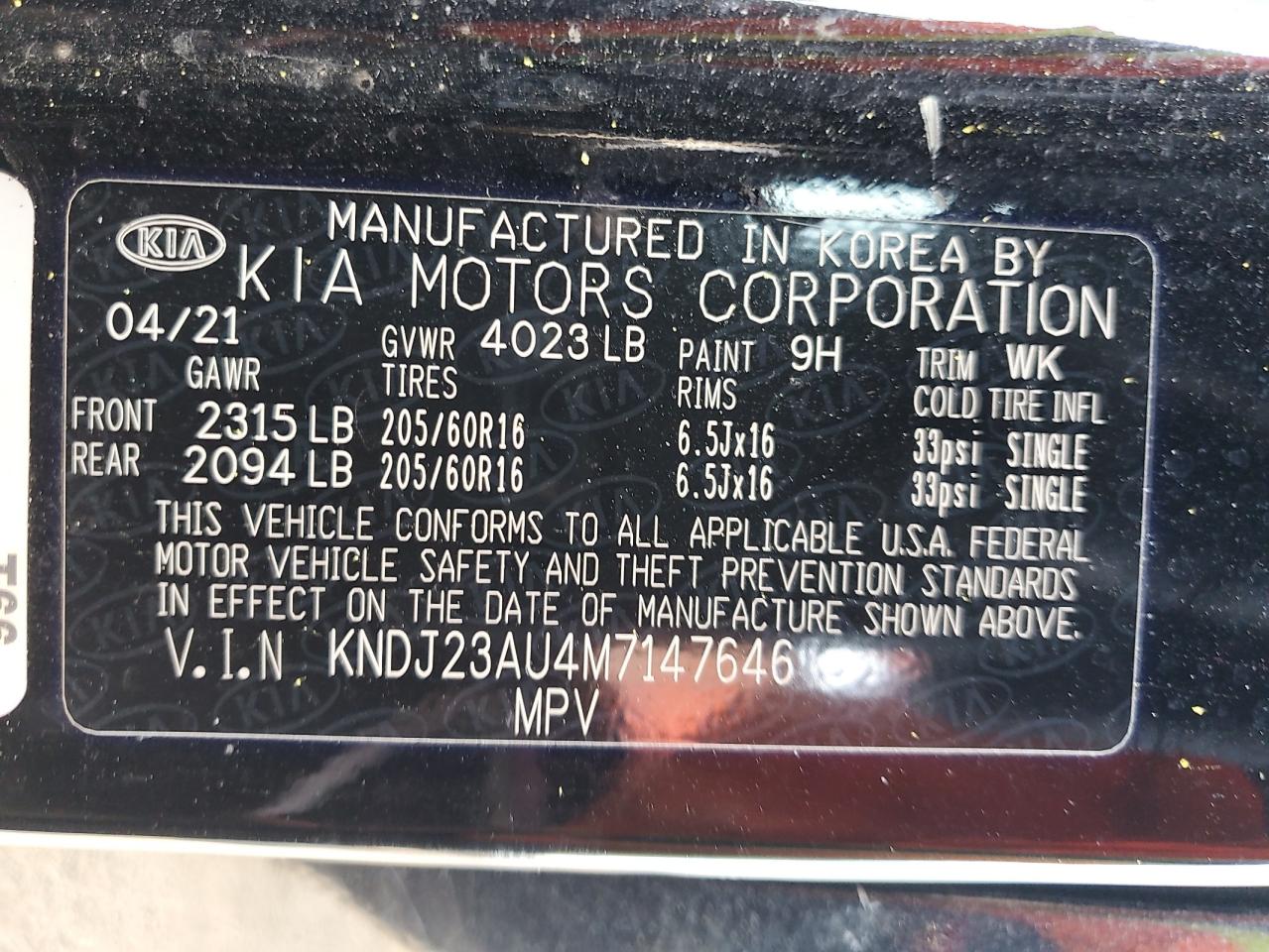 2021 Kia Soul Lx VIN: KNDJ23AU4M7147646 Lot: 61921125