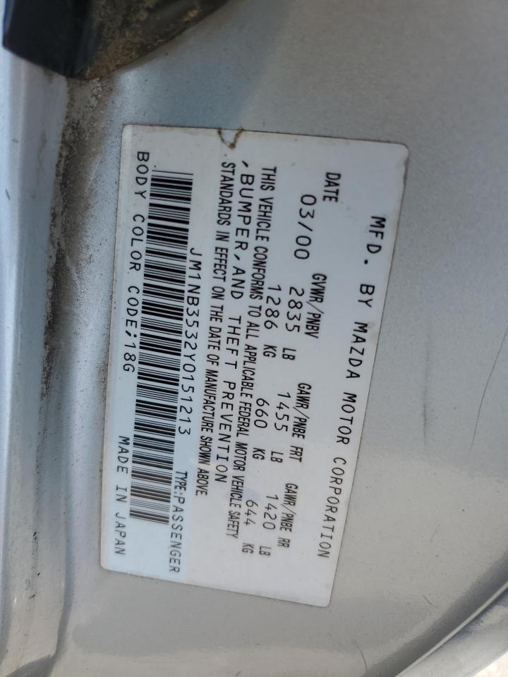 2000 Mazda Mx-5 Miata Base VIN: JM1NB3532Y0151213 Lot: 61210705