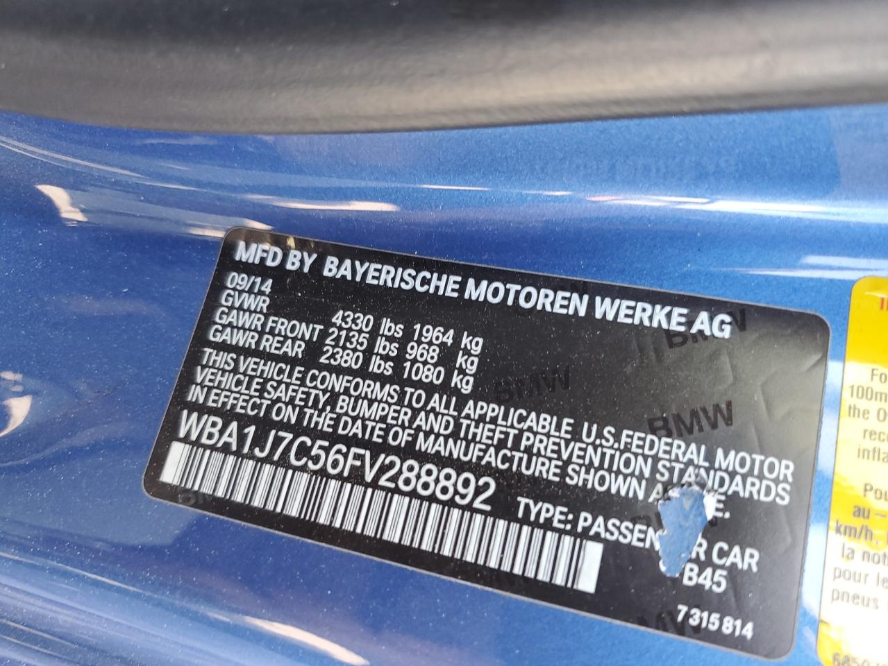 2015 BMW M235I VIN: WBA1J7C56FV288892 Lot: 61860205
