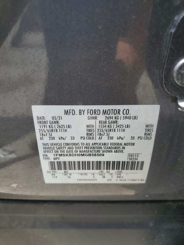 2021 Ford Explorer Xlt VIN: 1FMSK8DH0MGB58509 Lot: 61588765