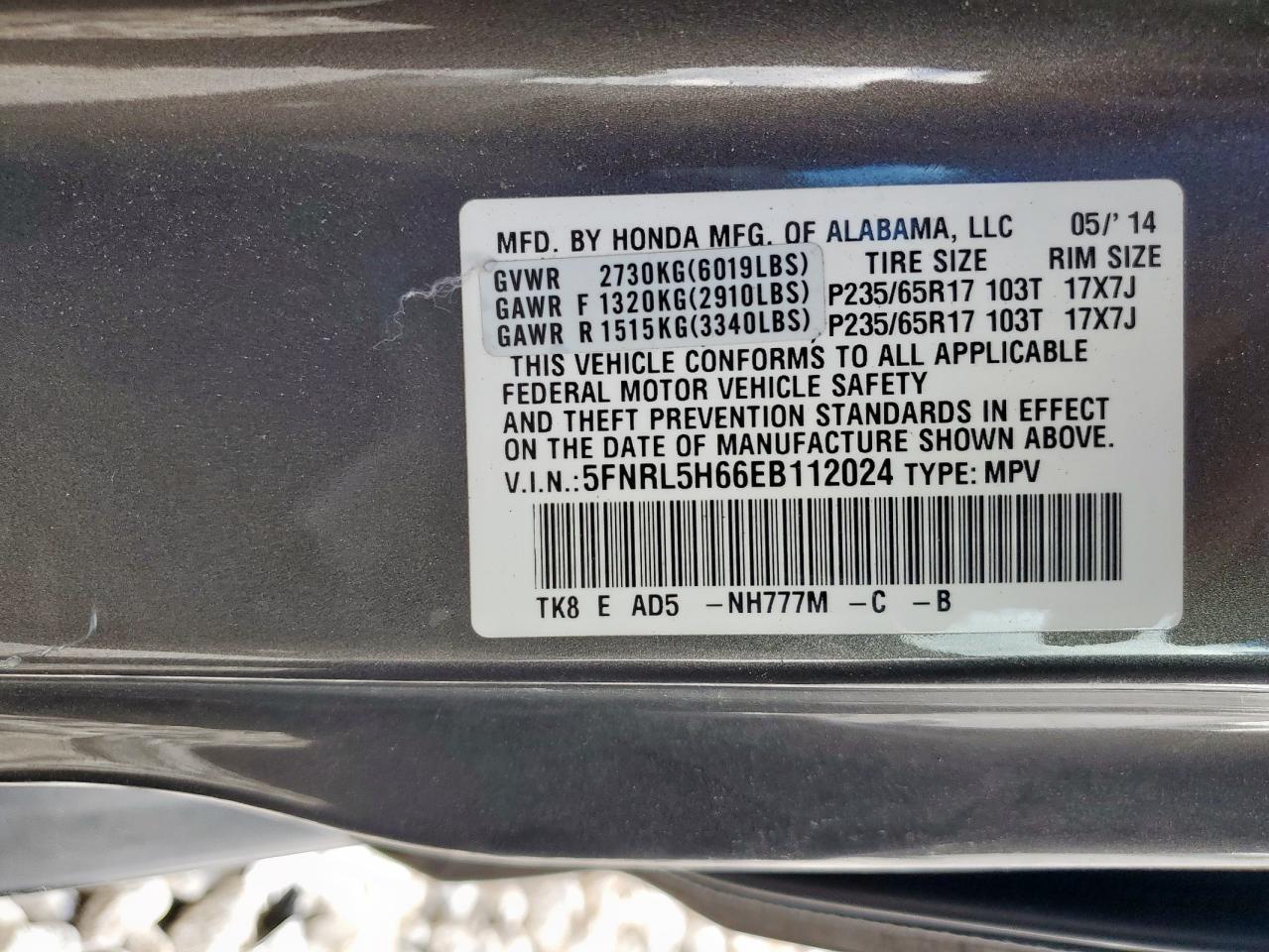 HONDA All Models 2014 VIN 5FNRL5H66EB112024 zdjęcie 13