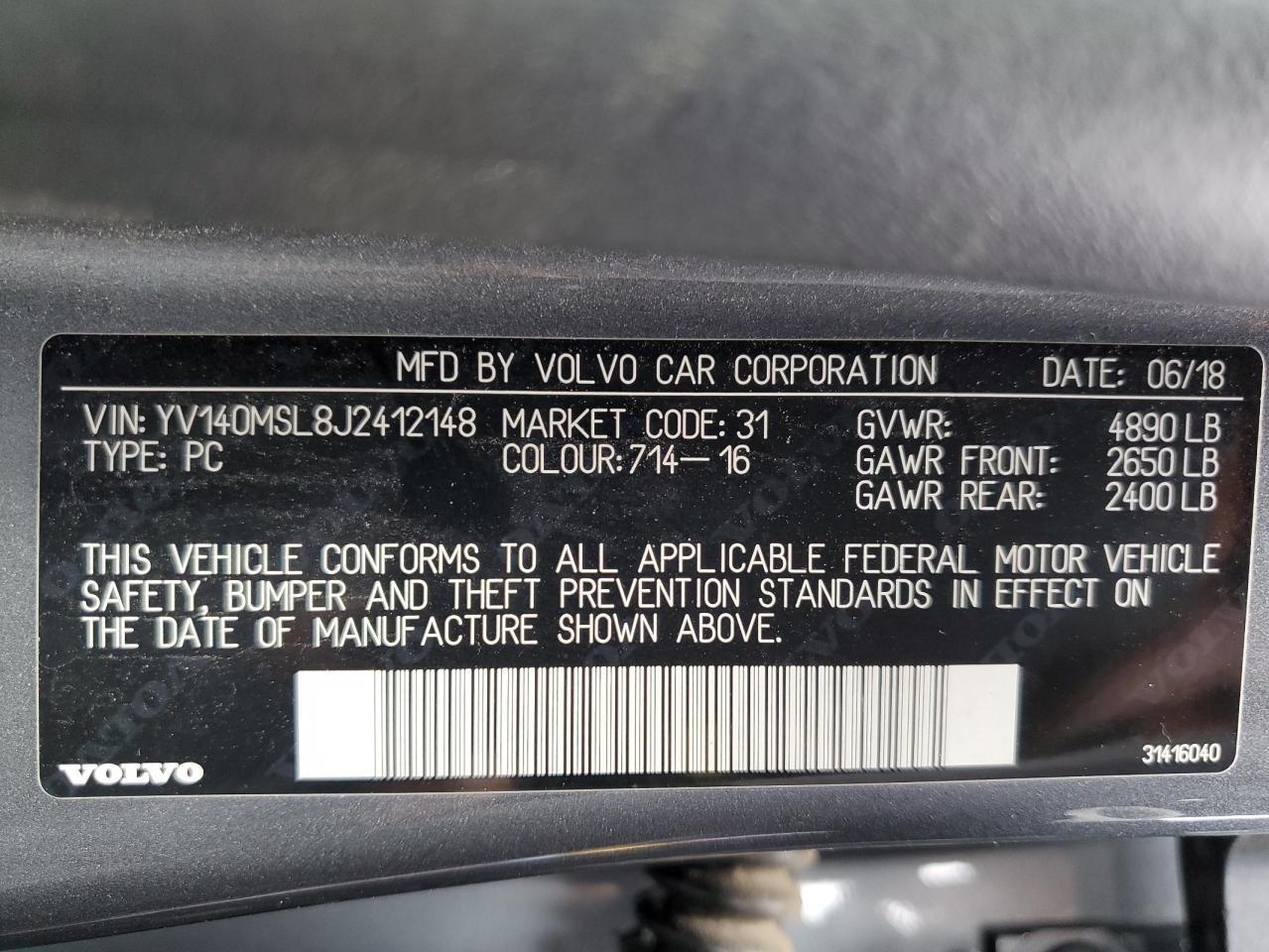 2018 Volvo V60 T5 Dynamic VIN: YV140MSL8J2412148 Lot: 59713895
