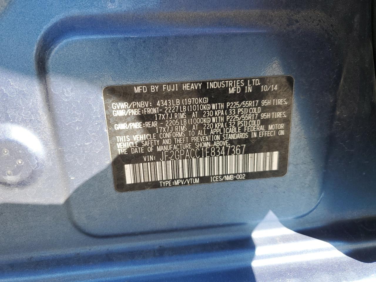 2014 Subaru Xv Crosstrek 2.0 Premium VIN: JF2GPACC1E8347367 Lot: 61822355
