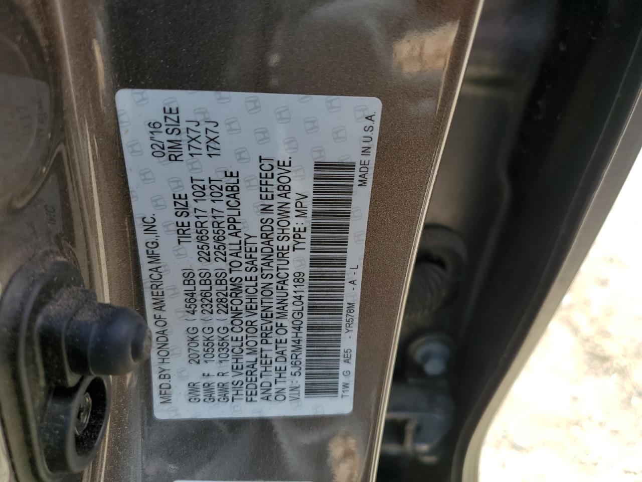2016 Honda Cr-V Se VIN: 5J6RM4H40GL041189 Lot: 62575805