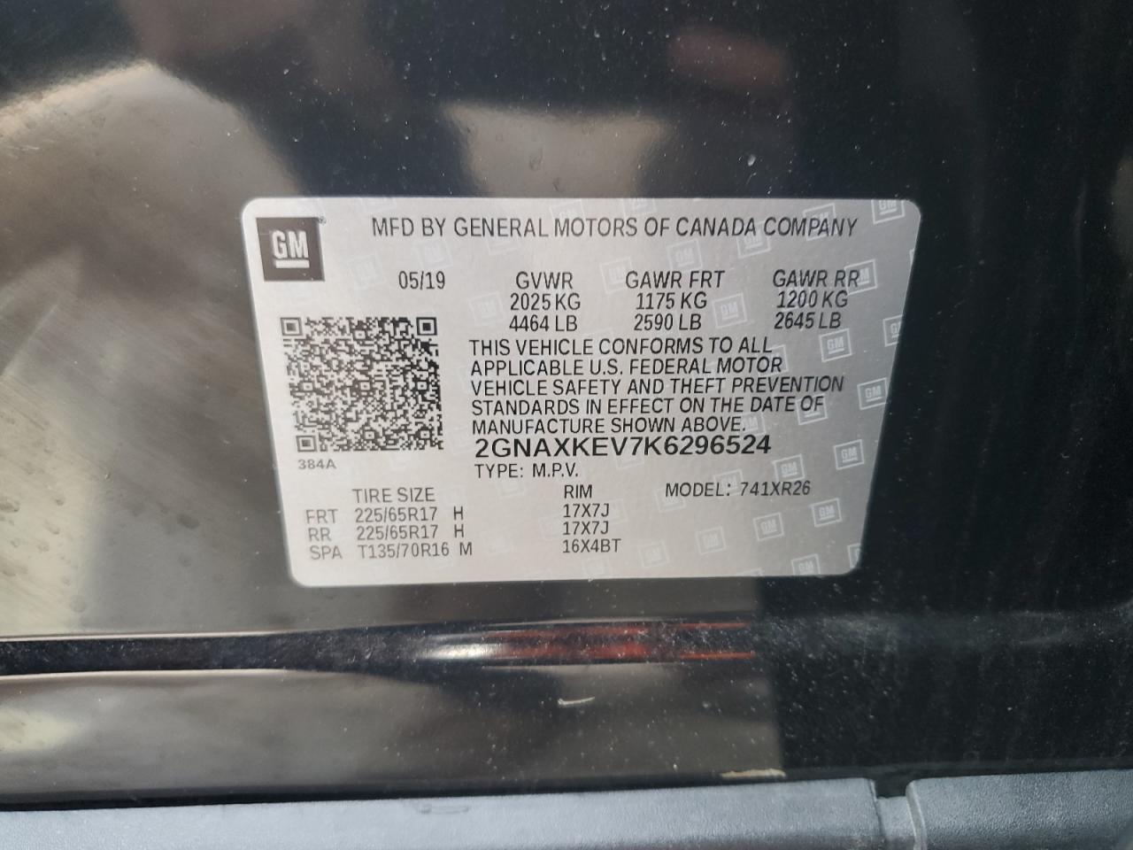 2019 Chevrolet Equinox Lt VIN: 2GNAXKEV7K6296524 Lot: 61856755