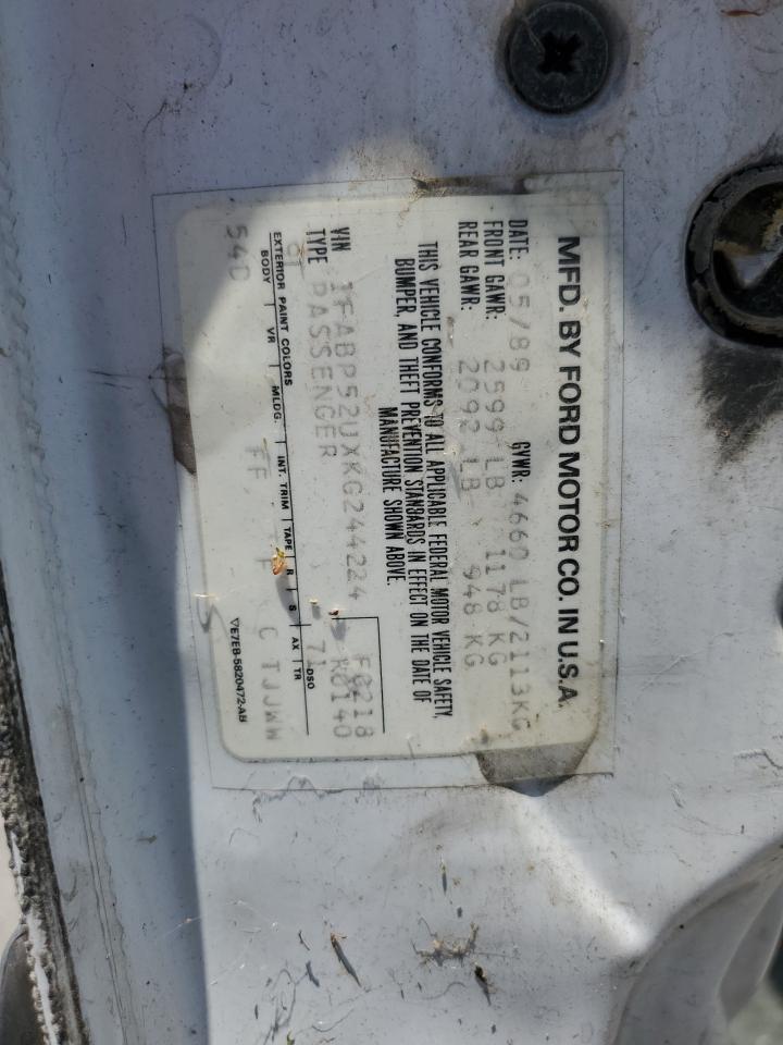 1989 Ford Taurus Gl VIN: 1FABP52UXKG244224 Lot: 59239225