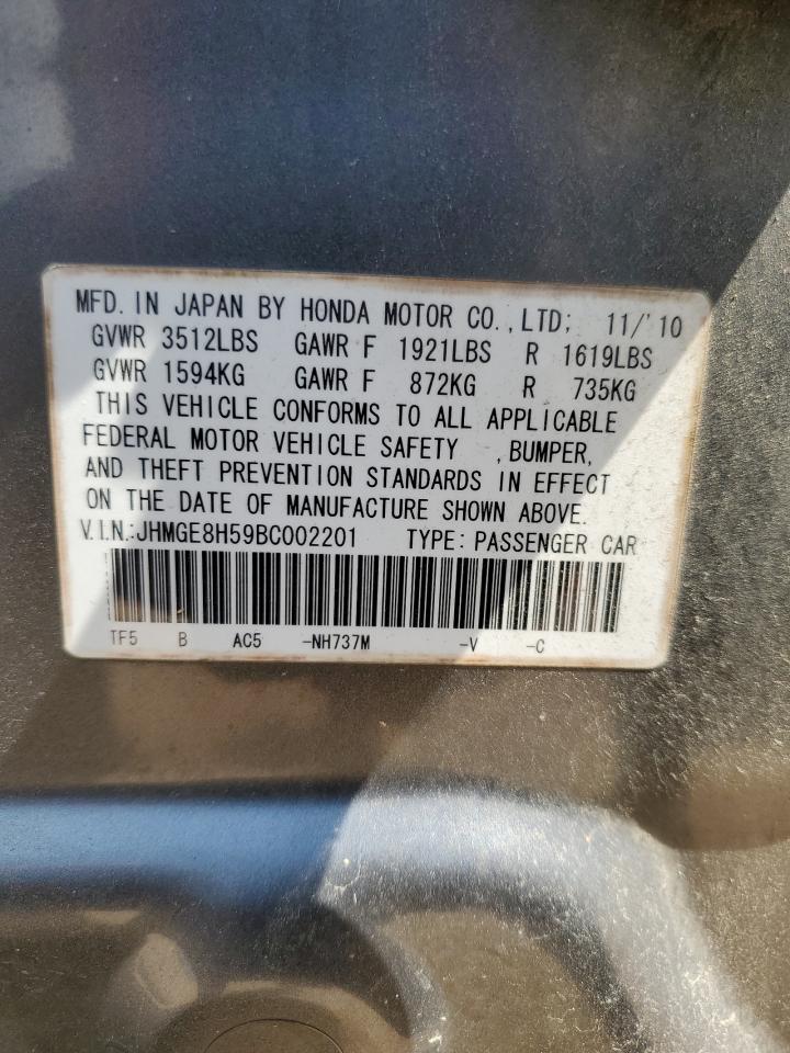 2011 Honda Fit Sport VIN: JHMGE8H59BC002201 Lot: 60045455
