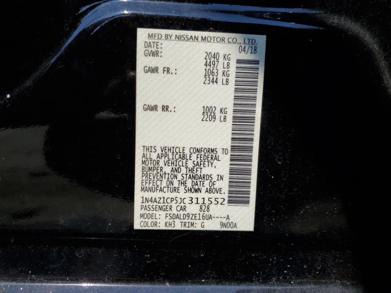 2018 Nissan Leaf S VIN: 1N4AZ1CP5JC311552 Lot: 61834195