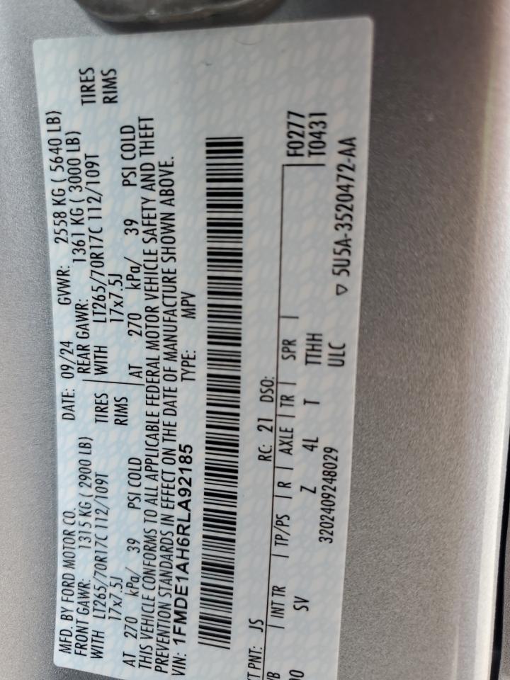 2024 Ford Bronco Black Diamond VIN: 1FMDE1AH6RLA92185 Lot: 62138115