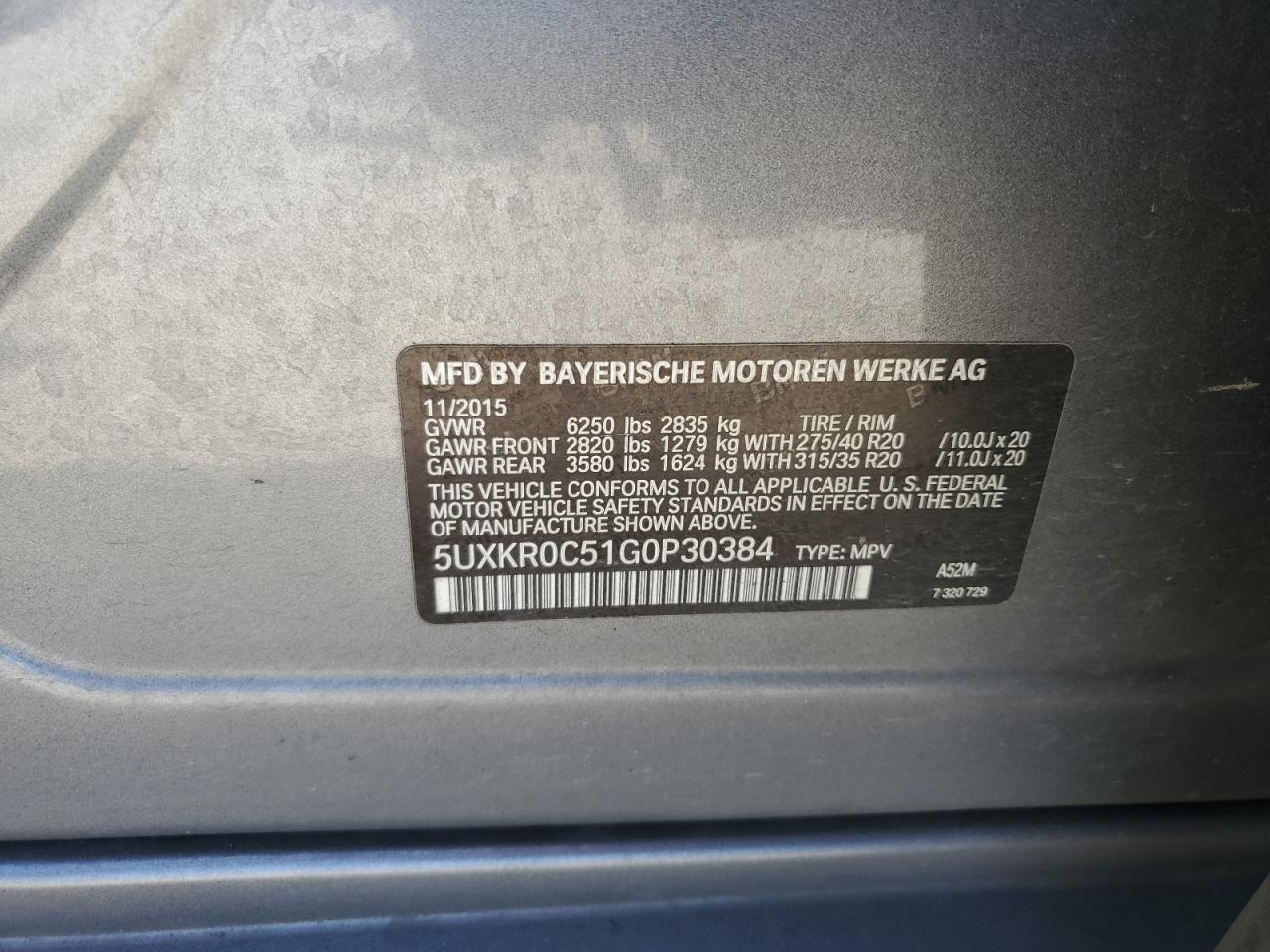 2016 BMW X5 xDrive35I VIN: 5UXKR0C51G0P30384 Lot: 59983695