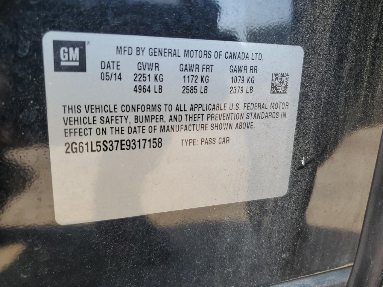 2014 Cadillac Xts VIN: 2G61L5S37E9317158 Lot: 62507905