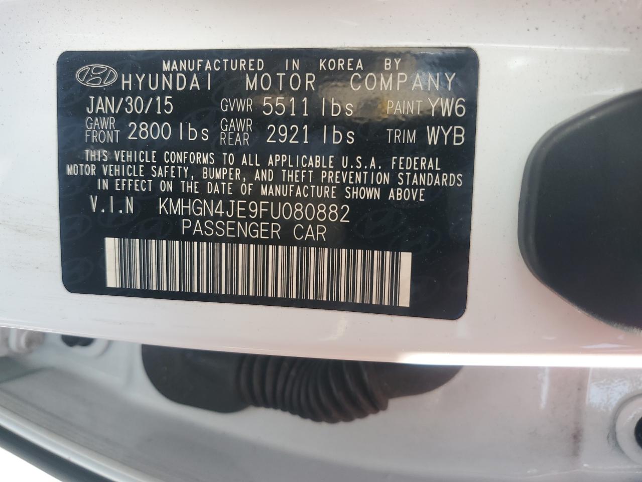 2015 Hyundai Genesis 3.8L VIN: KMHGN4JE9FU080882 Lot: 62732375