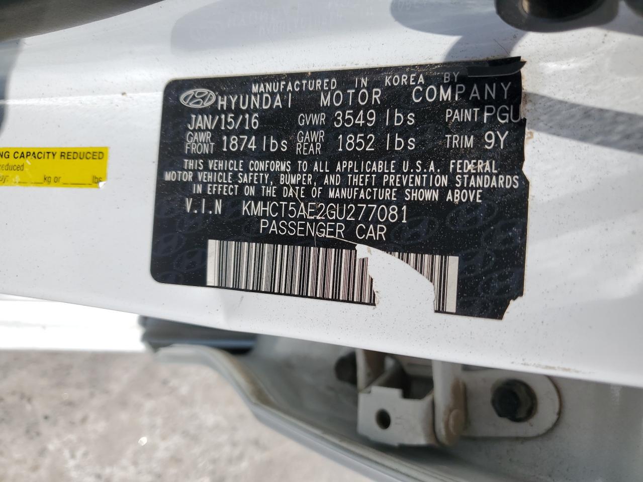 2016 Hyundai Accent Se VIN: KMHCT5AE2GU277081 Lot: 59051005