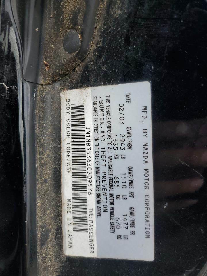 2003 Mazda Mx-5 Miata Base VIN: JM1NB353630309576 Lot: 62315635