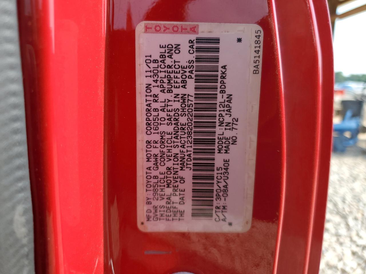 TOYOTA ECHO 2002 VIN JTDAT123820220577 zdjęcie 12