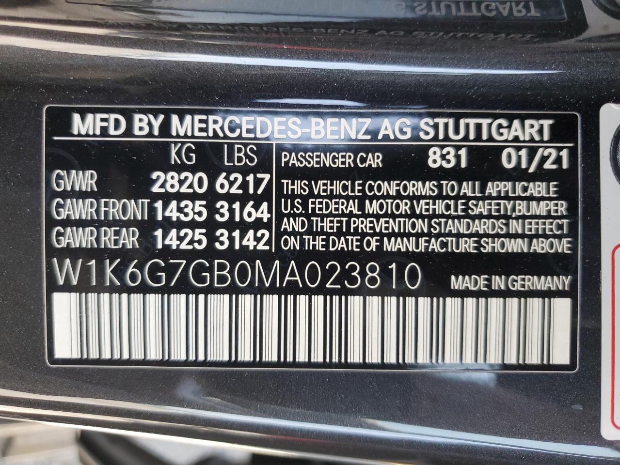 2021 Mercedes-Benz S 580 4Matic VIN: W1K6G7GB0MA023810 Lot: 61947495