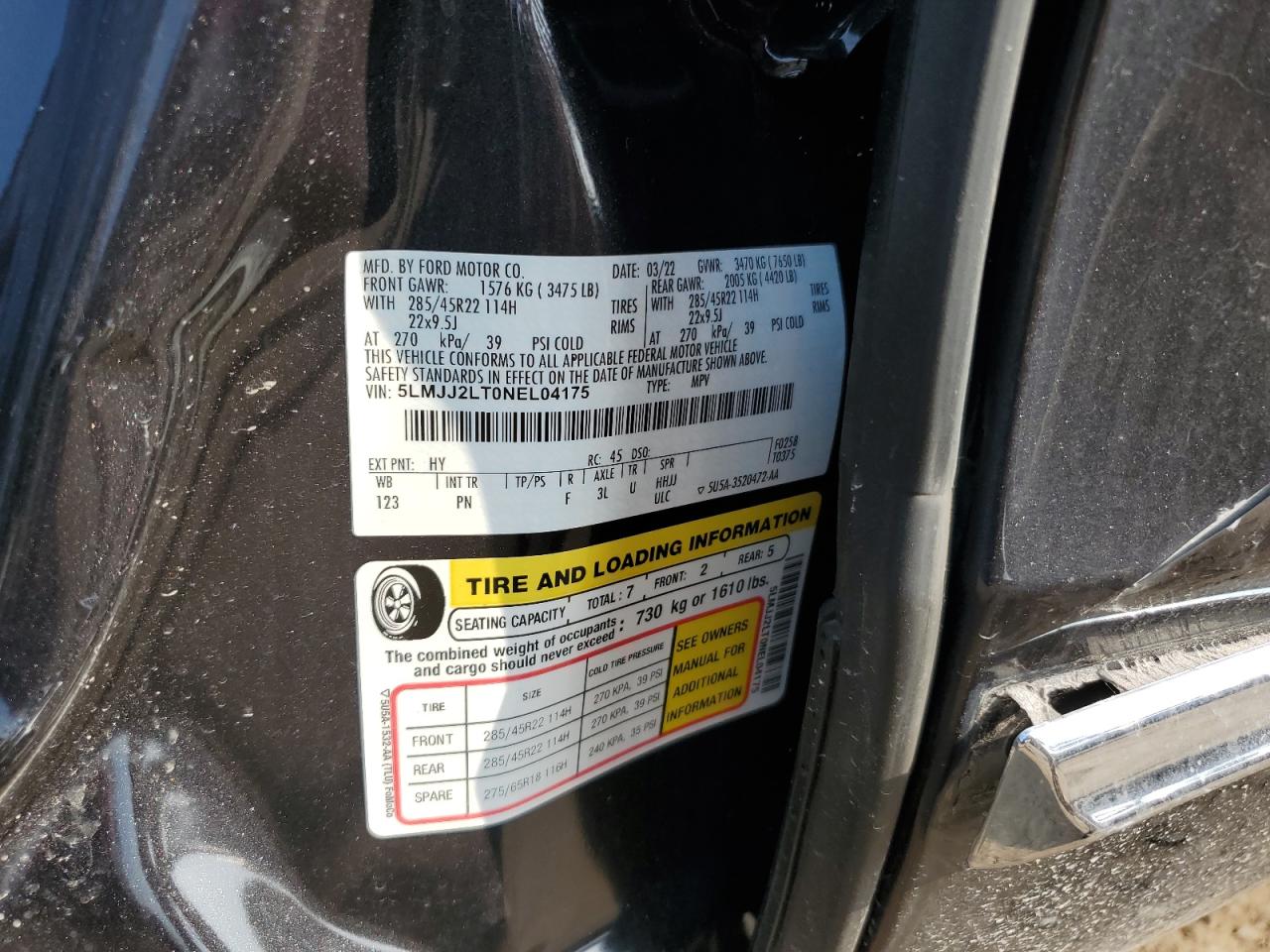 2022 Lincoln Navigator Reserve VIN: 5LMJJ2LT0NEL04175 Lot: 62171775