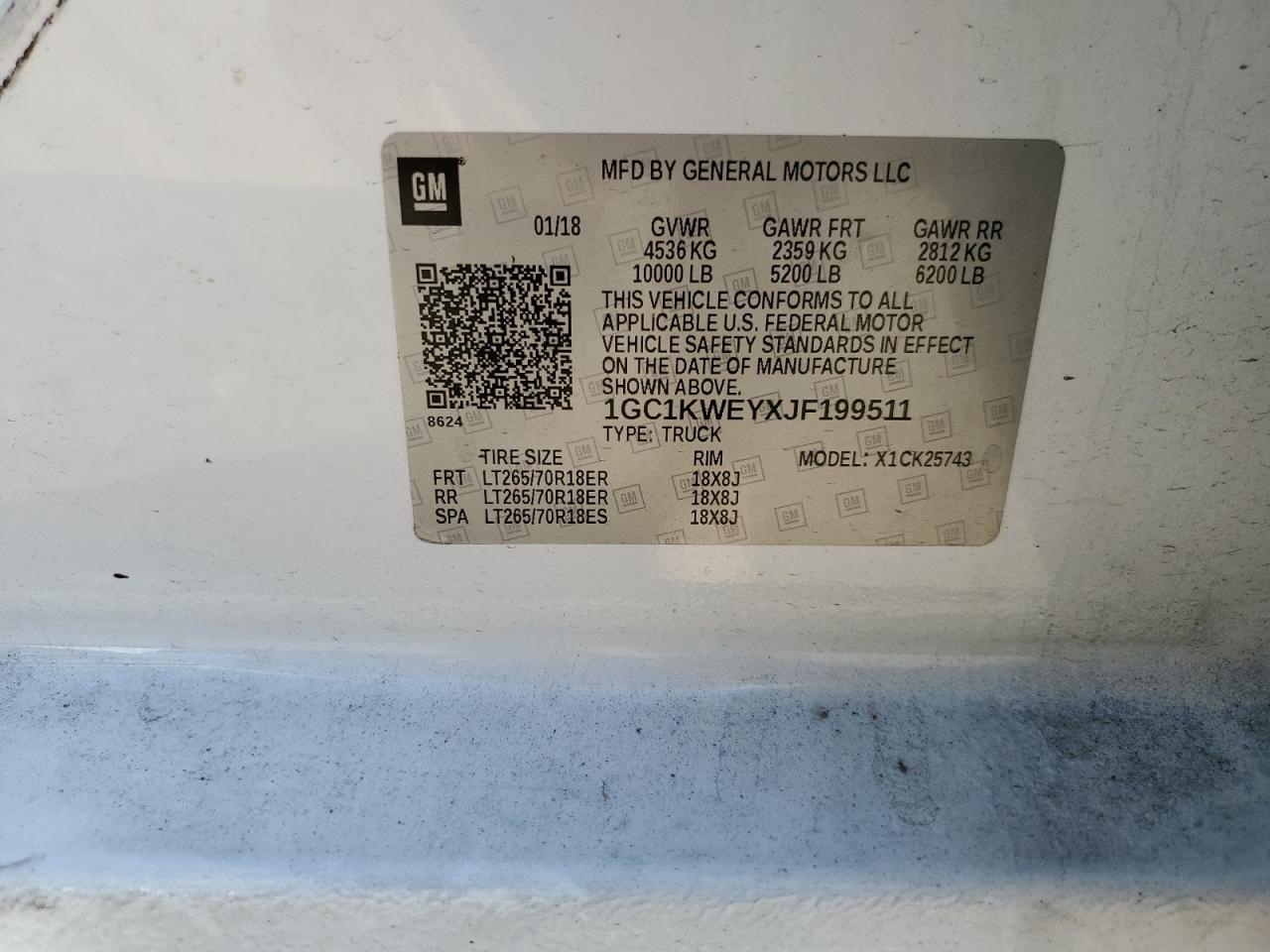 CHEVROLET ALL Models 2018 VIN 1GC1KWEYXJF199511 фото 12