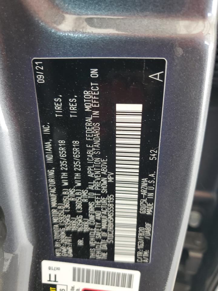 2021 Toyota Highlander L VIN: 5TDCZRBH5MS558195 Lot: 60211475