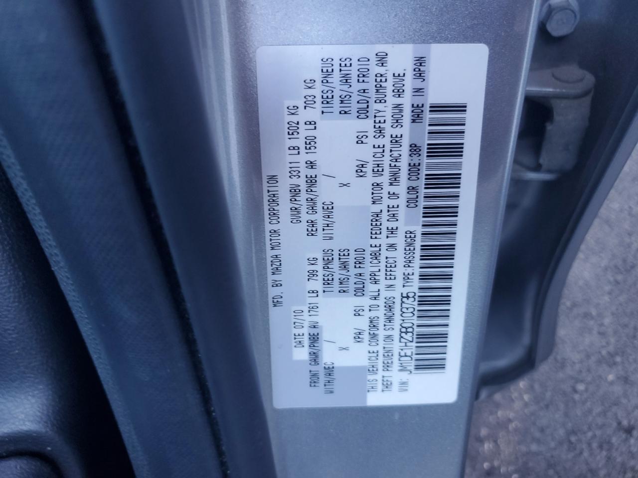 2011 Mazda Mazda2 VIN: JM1DE1HZ3B0103735 Lot: 61627375