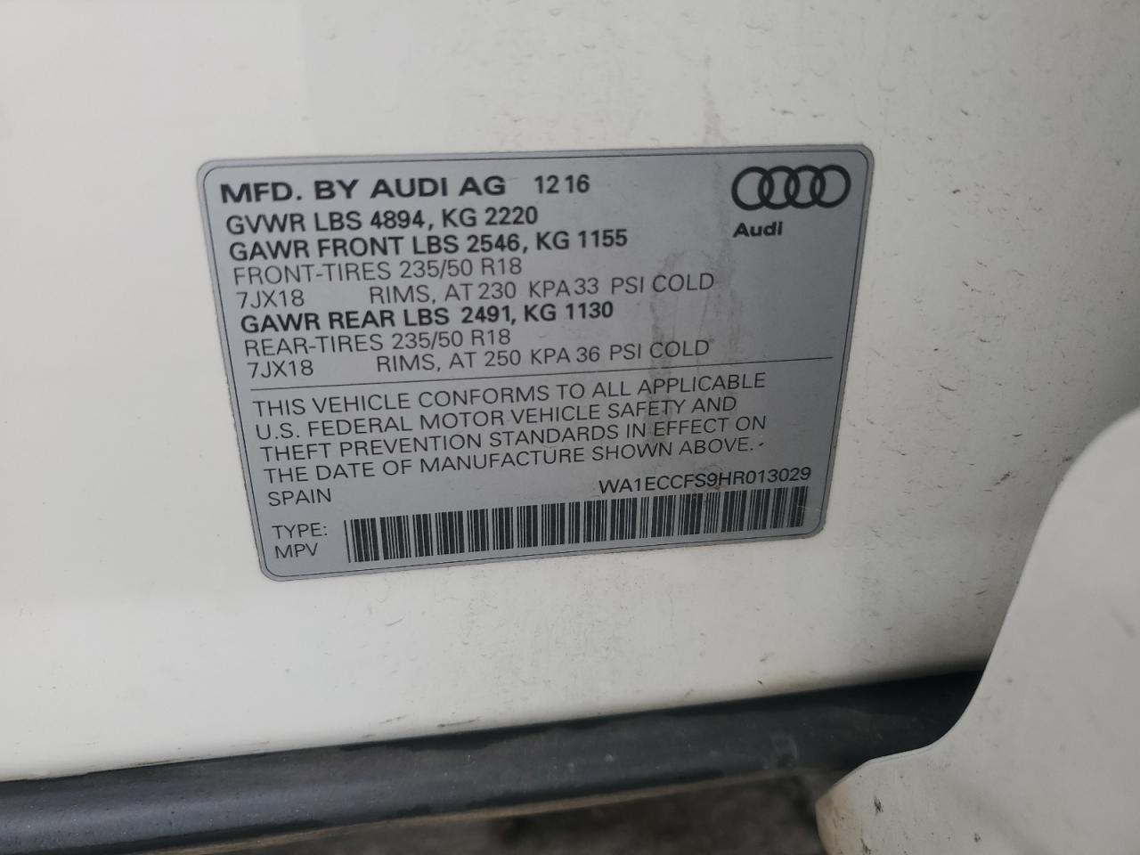 2017 Audi Q3 Premium VIN: WA1ECCFS9HR013029 Lot: 61176805