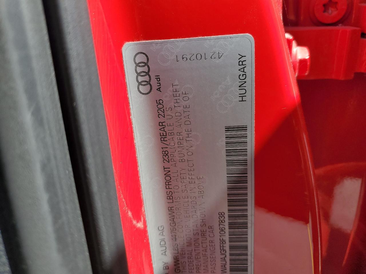 2015 Audi A3 Premium VIN: WAUAJGFF8F1067838 Lot: 63048095