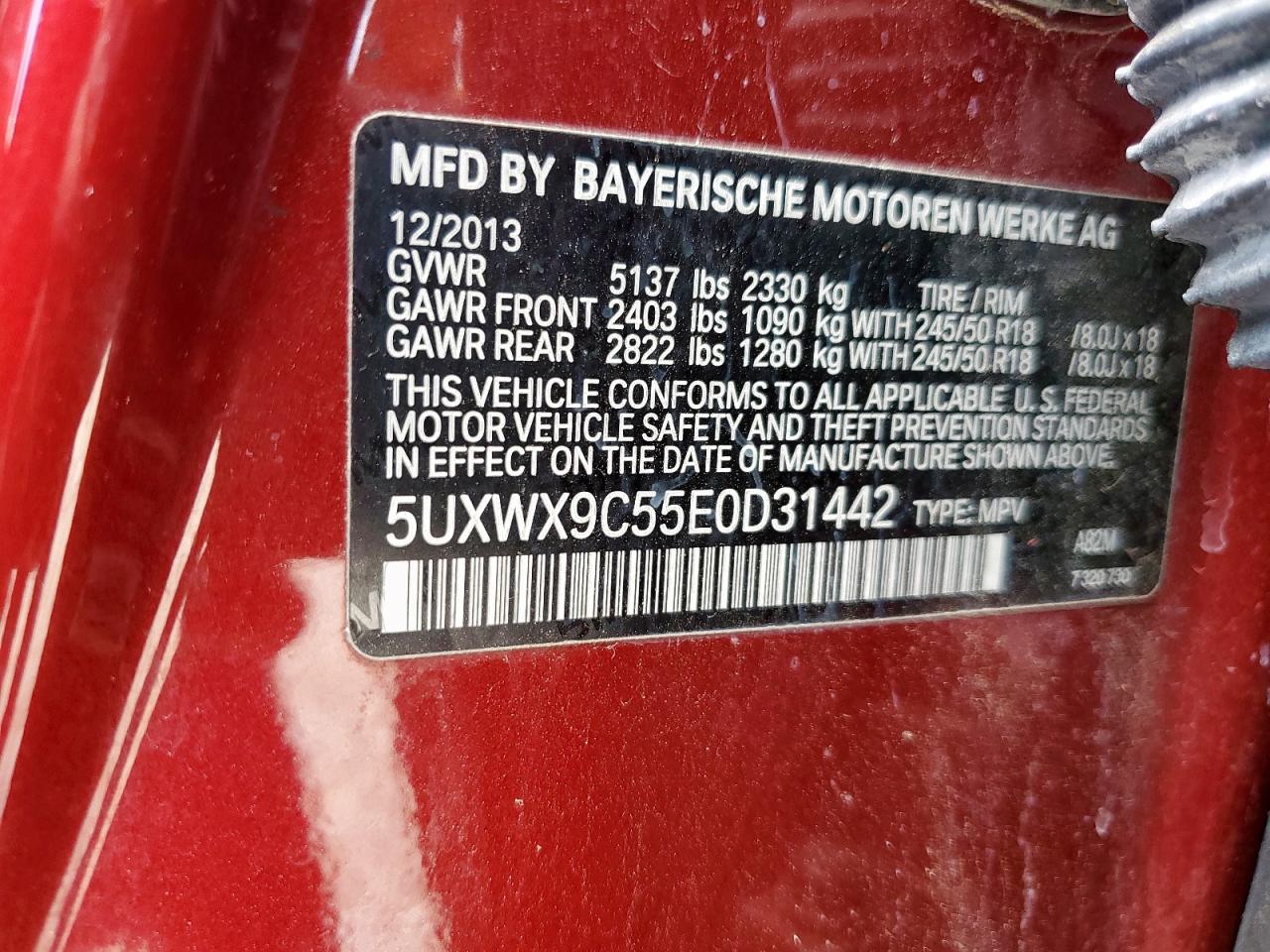 2014 BMW X3 xDrive28I VIN: 5UXWX9C55E0D31442 Lot: 62834885