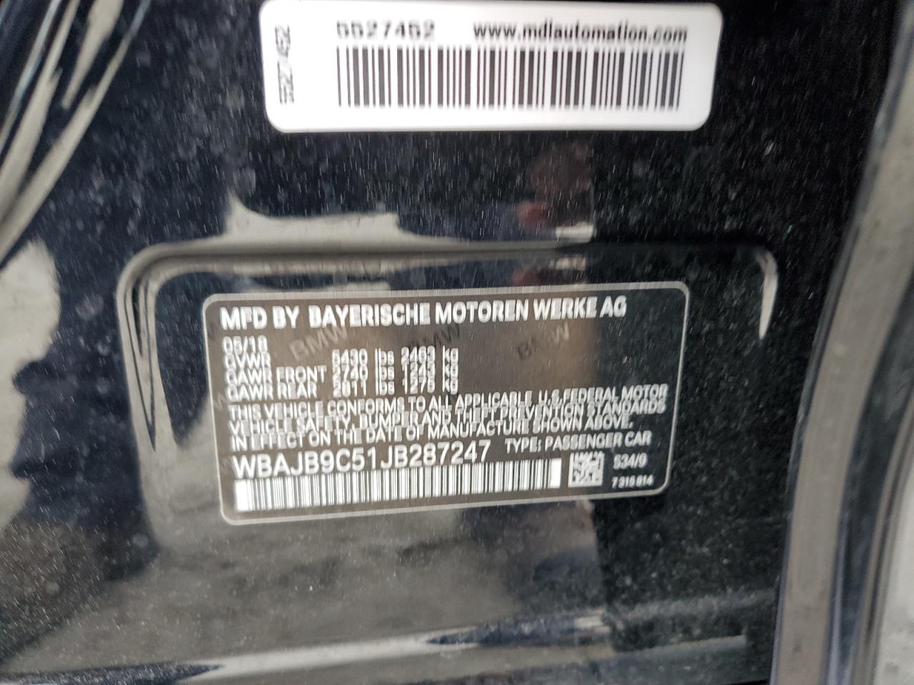 2018 BMW M550Xi VIN: WBAJB9C51JB287247 Lot: 62318385