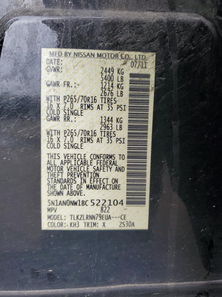 2011 Nissan Xterra Off Road VIN: 5N1AN0NW1BC522104 Lot: 59977575