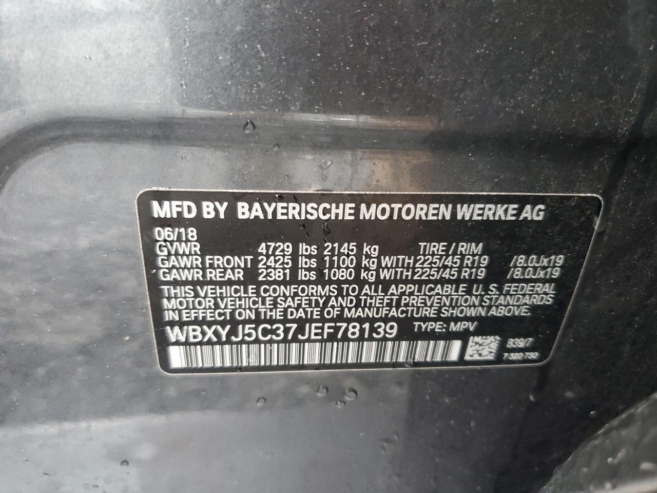 2018 BMW X2 xDrive28I VIN: WBXYJ5C37JEF78139 Lot: 60303565